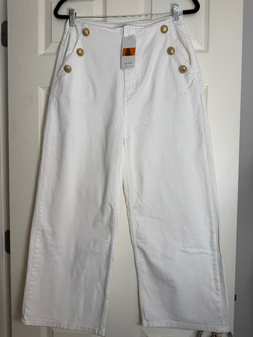 NWT Reserved White Sailor Wide Leg Jeans Gold Buttons L